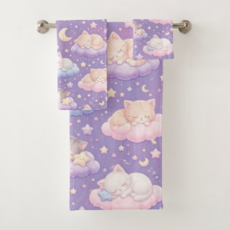 Dromerige Slapende Kittens op Sterren en Wolken Bad Handdoek
