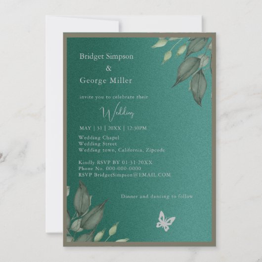Dromerige smaragdgroene glitter gebladerte bruilof kaart (Voorkant)