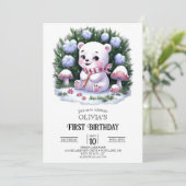 Dromerige sneeuwvlok Polar Beer 1e verjaardag Digi Kaart (Staand voorkant)