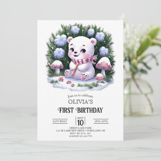 Dromerige sneeuwvlok Polar Beer 1e verjaardag Digi Kaart (Staand voorkant)