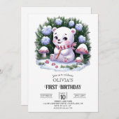 Dromerige sneeuwvlok Polar Beer 1e verjaardag Digi Kaart (Voorkant / Achterkant)