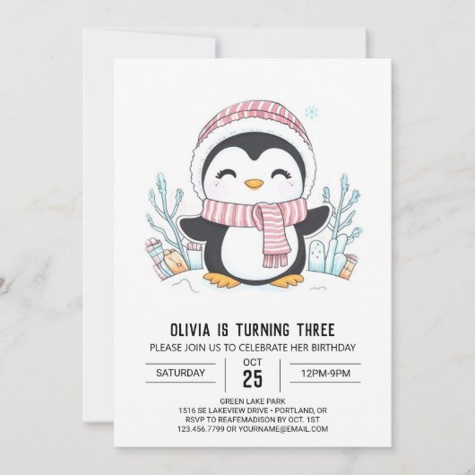 Dromerige Snowflake Penguin Digitale Verjaardag Kaart (Voorkant)