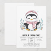 Dromerige Snowflake Penguin Digitale Verjaardag Kaart (Voorkant / Achterkant)