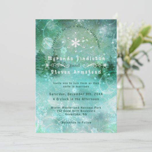 Dromerige Snowy Forest Winter Wonderland bruiloft Kaart (Staand voorkant)