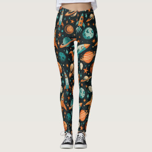 Dromerige Spacecore Planeten Turquoise Oranje Kosm Leggings