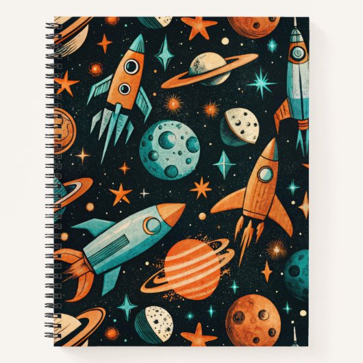 Dromerige Spacecore Planeten Turquoise Oranje Kosm Notitieboek (Voorkant)