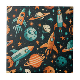Dromerige Spacecore Planeten Turquoise Oranje Kosm Tegeltje
