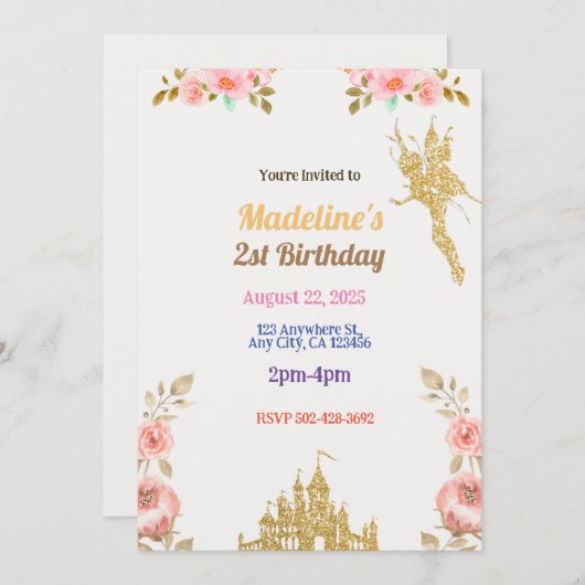 Dromerige Sprookjeskasteel Uitnodiging (Voorkant / Achterkant)