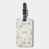 Dromerige sterren, manen en pluizige wolken bagagelabel (Voorkant verticaal)