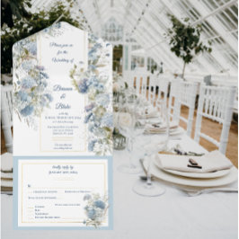 Dromerige Stoffige Blauwe Bloemen Waterverf Bruilo All In One Uitnodiging