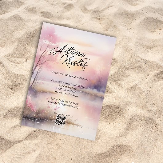 Dromerige Summer Beach Palm Tree bruiloft uitnodig Kaart