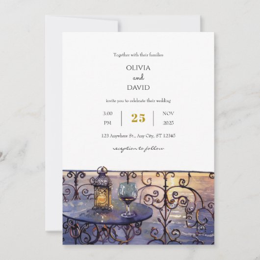 Dromerige Sunset Wine Evening Beach Wedding Kaart (Voorkant)