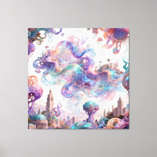 Dromerige Surrealistische Fantasie Stadslandschap  Canvas Afdruk