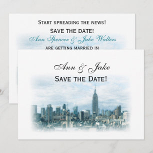 Dromerige Teal NYC Silhouette Save the Date H Kaart