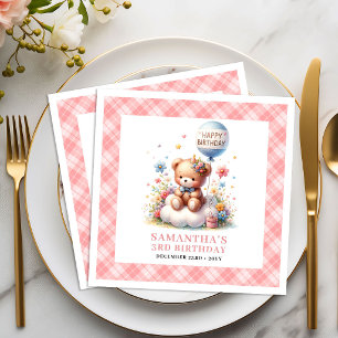 Dromerige teddybeer ballon blos bloemige verjaarda servet