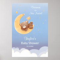 Dromerige teddybeer Maan Zachte Blauwe Baby Shower