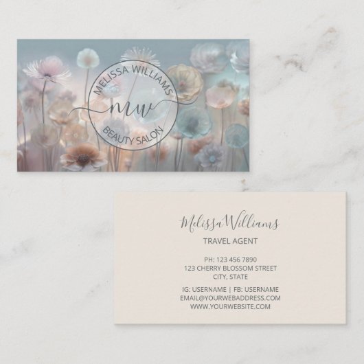 Dromerige transparante bloemen Logo Visitekaartje (Voorkant / Achterkant)