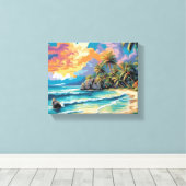 Dromerige Tropische Strand Zonsondergang Schilderi Canvas Afdruk (Insitu (Houten vloer))