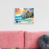Dromerige Tropische Strand Zonsondergang Schilderi Canvas Afdruk (Insitu (Woonkamer))