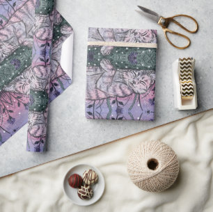 Dromerige Tuin Snooze Kat Aquarel Illustratie Cadeaupapier