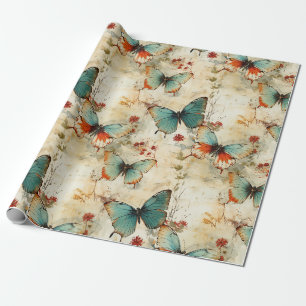 Dromerige Turquoise Vlinder Cottage Tuin Bloemen Cadeaupapier