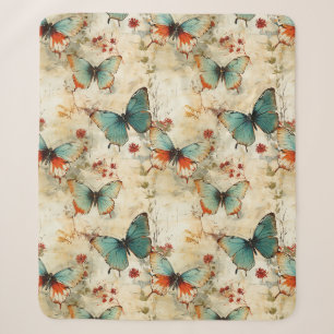 Dromerige Turquoise Vlinder Cottage Tuin Bloemen Sherpa Deken