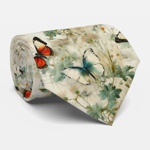 Dromerige Turquoise Vlinder Cottage Tuin Bloemen Stropdas