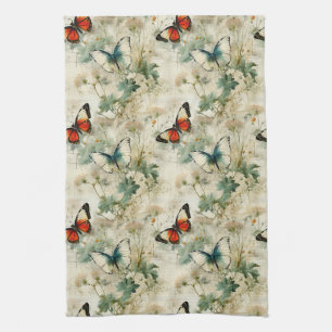 Dromerige Turquoise Vlinder Cottage Tuin Bloemen Theedoek