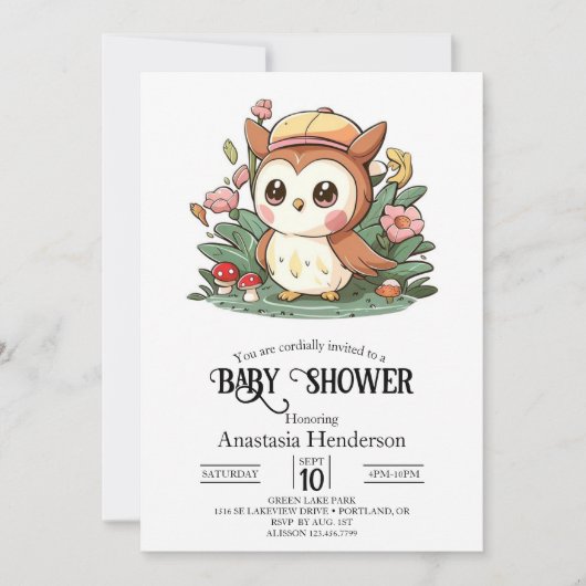 Dromerige  Uil Baby shower Kaart (Voorkant)