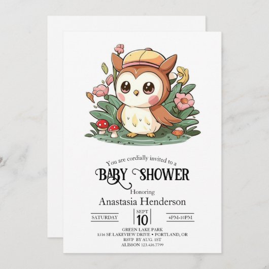 Dromerige Uil Baby shower Kaart (Voorkant / Achterkant)