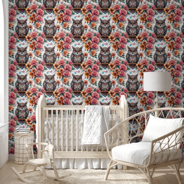 Dromerige uil & bloemige elegantie behang (Kinderen)