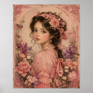 DROMERIGE VICTORIAANSE VROUW TUIN PORTRET POSTER