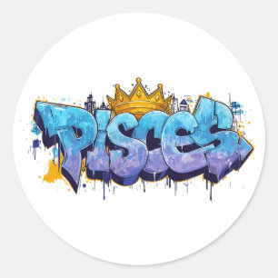 Dromerige Vissen Zodiac Graffiti Airbrush met Kroo Ronde Sticker