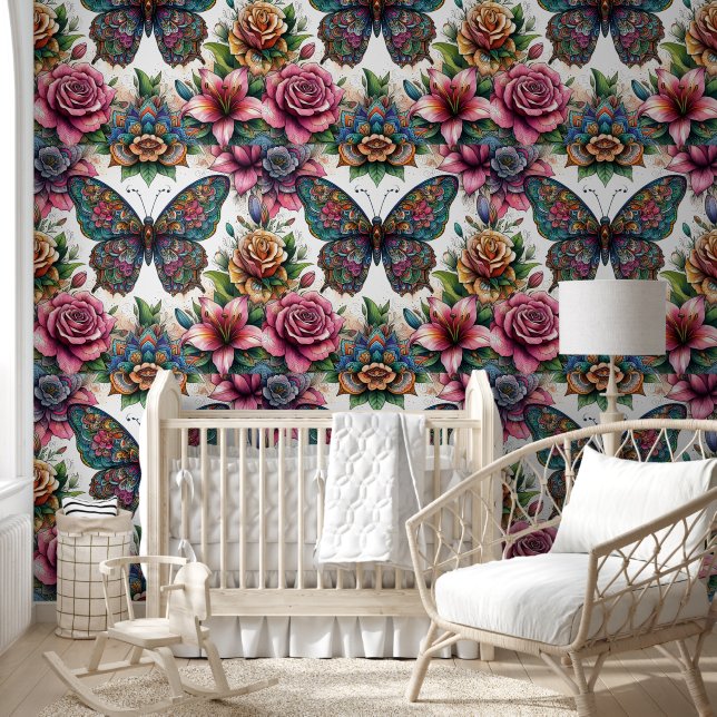 Dromerige vlinder & bloemige elegantie behang (Kinderen)