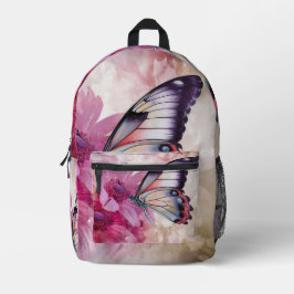 Dromerige vlinder met roze bloemen bedrukte rugzak