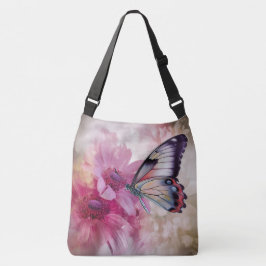 Dromerige vlinder met roze bloemen crossbody tas