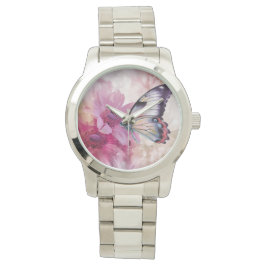 Dromerige vlinder met roze bloemen horloge