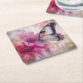 Dromerige vlinder met roze bloemen kartonnen onderzetters (Schuin)