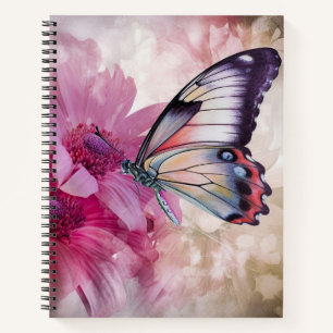 Dromerige vlinder met roze bloemen notitieboek