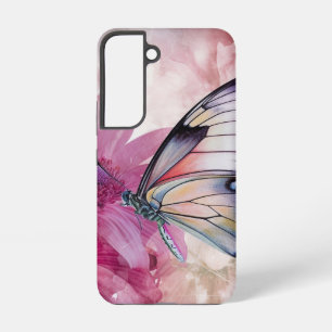 Dromerige vlinder met roze bloemen samsung galaxy hoesje