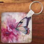 Dromerige vlinder met roze bloemen sleutelhanger (Achterkant)
