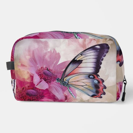 Dromerige vlinder met roze bloemen toilettasje (Voorkant)