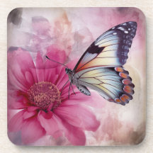 Dromerige vlinder op bloemendoek