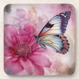 Dromerige vlinder op bloemendoek bier onderzetter