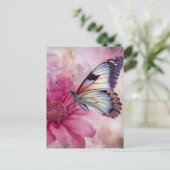 Dromerige vlinder op bloemendoek briefkaart (Staand voorkant)