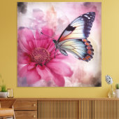 Dromerige vlinder op bloemendoek canvas afdruk (Insitu (Woonkamer))
