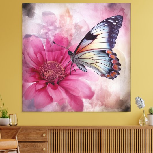 Dromerige vlinder op bloemendoek canvas afdruk (Insitu (Woonkamer))