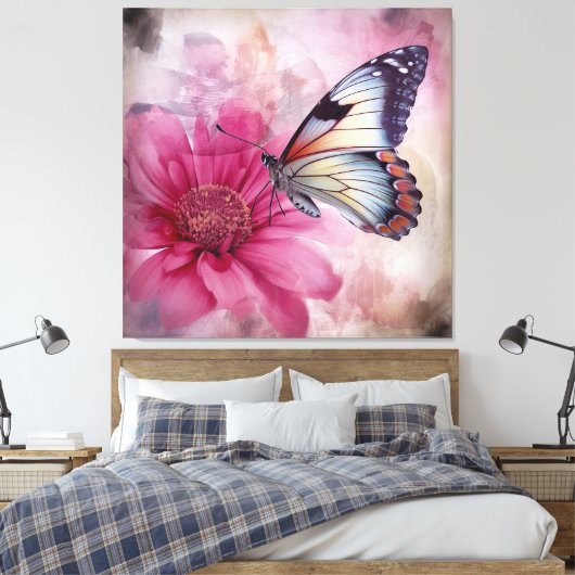 Dromerige vlinder op bloemendoek canvas afdruk (Insitu (Slaapkamer))