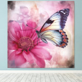 Dromerige vlinder op bloemendoek canvas afdruk (Insitu (Houten vloer))