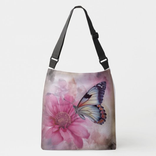 Dromerige vlinder op bloemendoek crossbody tas (Voorkant)
